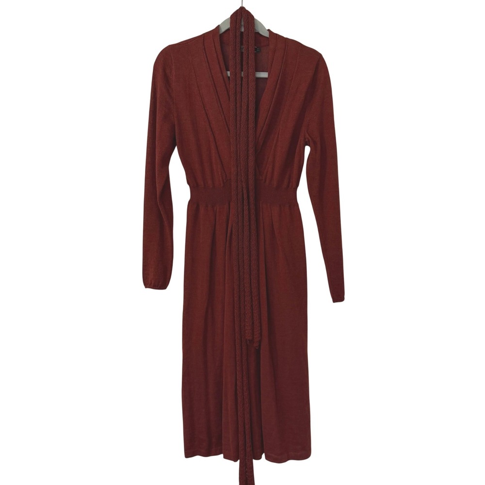 Peruvian Connection Rust Baby Alpaca Silk Knit Scarf Neck Midi Dress Small